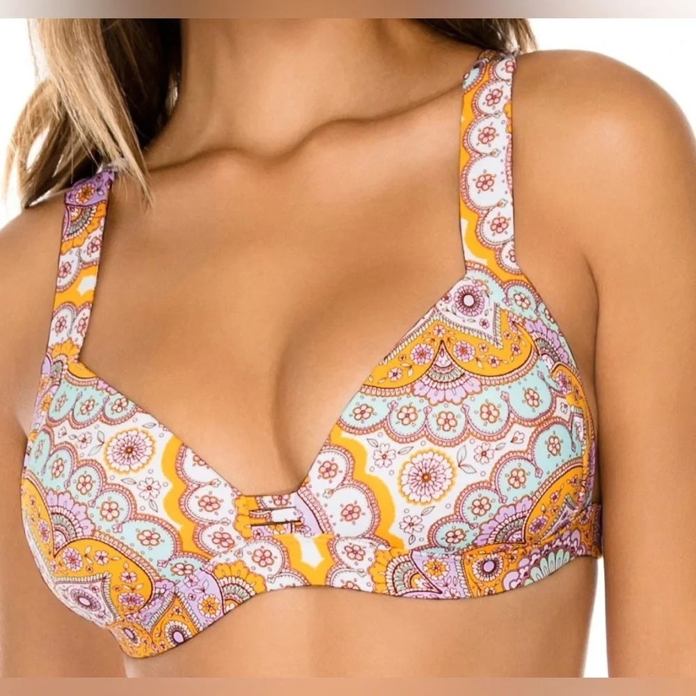 Luli Fama Yellow Alhambra 2 piece Bikini Molded Push Up Bandeau Halter Small